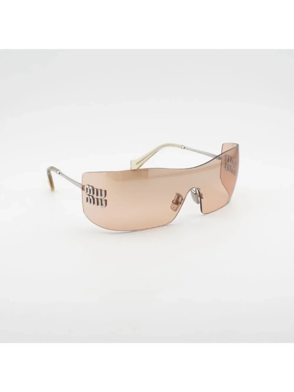 Miu Miu MUB53S 1BC80Y Sunglasses Silver Shield Frame, Orange Lenses